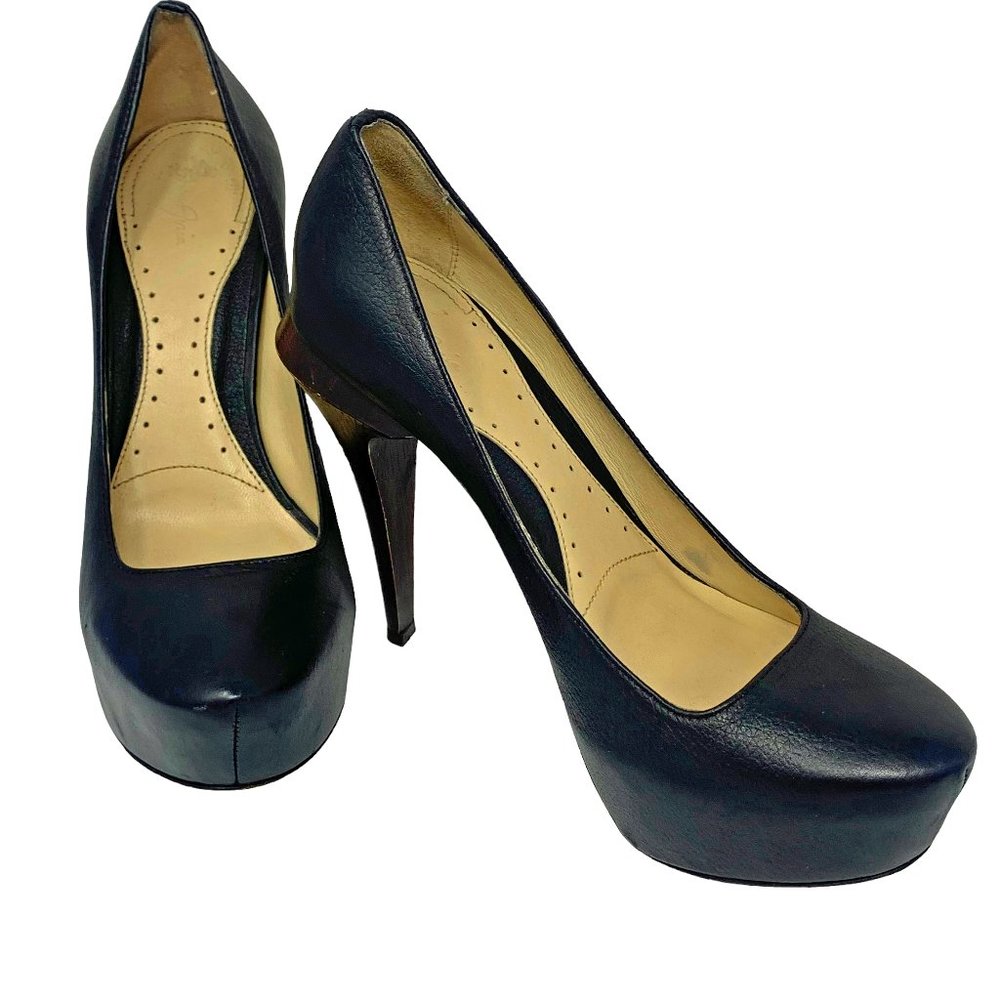 MAX‎ AZRIA Black Leather Hidden Platform 4" Stilettos